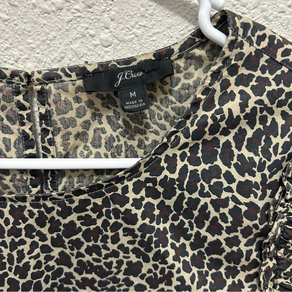 J. Crew Leopard Puff Sleeve Cotton Top Size M